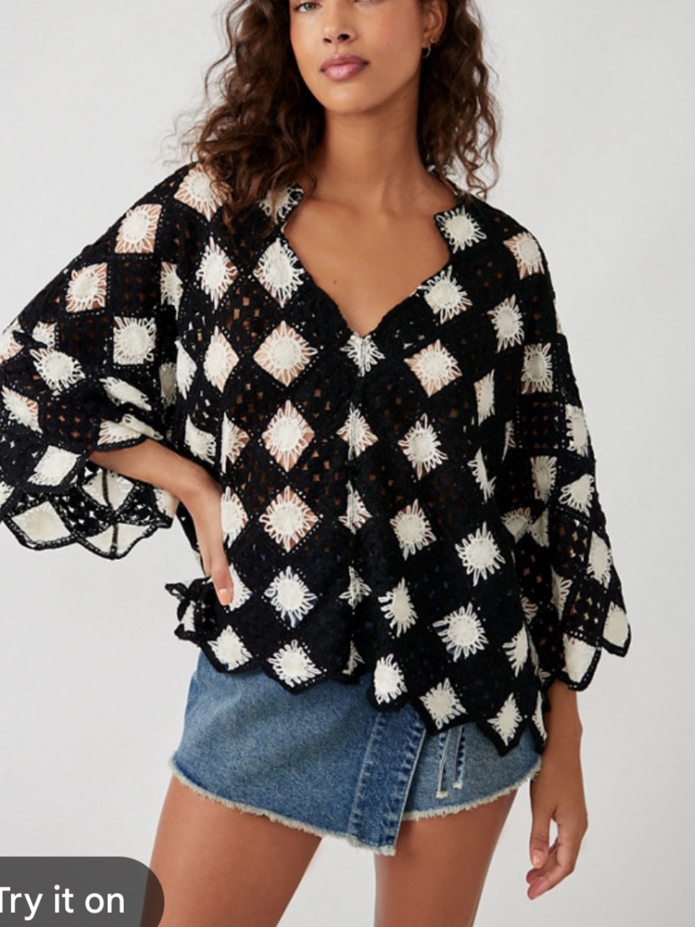 Free People NWT Boho Crochet V-Neck sweater top size M/L